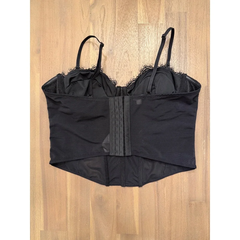 Black Lace Festival Whimsigoth Corset Top Underwire Mesh Bustier Hook Eye Back - Picture 2 of 5